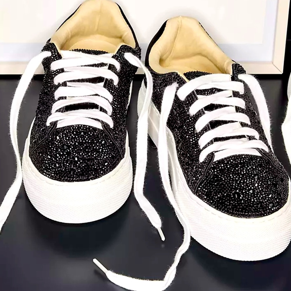 Betsey Johnson Black Sparkly Crystal Platform Sneakers, BRAND NEW, NEVER WORN
